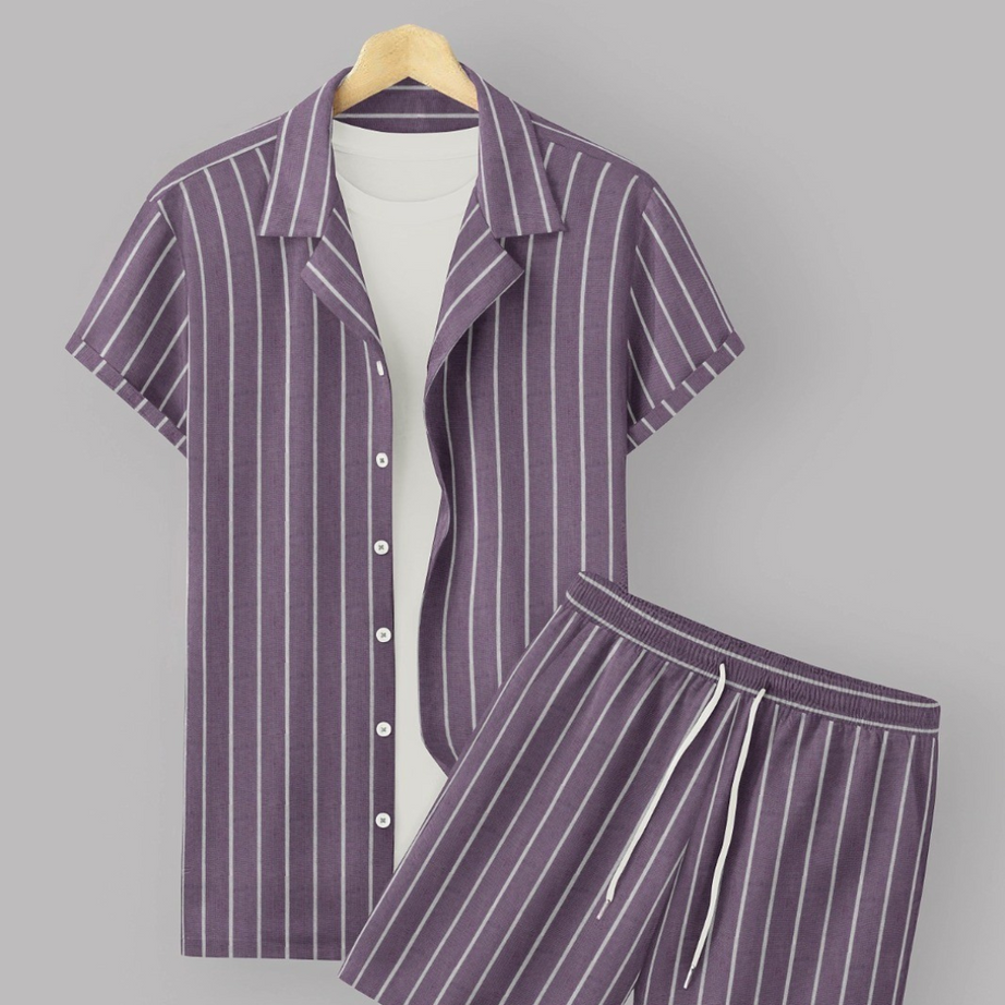 Purple Colour Men's Cotton Shirt And Shorts Set Short Sleeve - BUYZ.IN | Trendsetter Men's wear