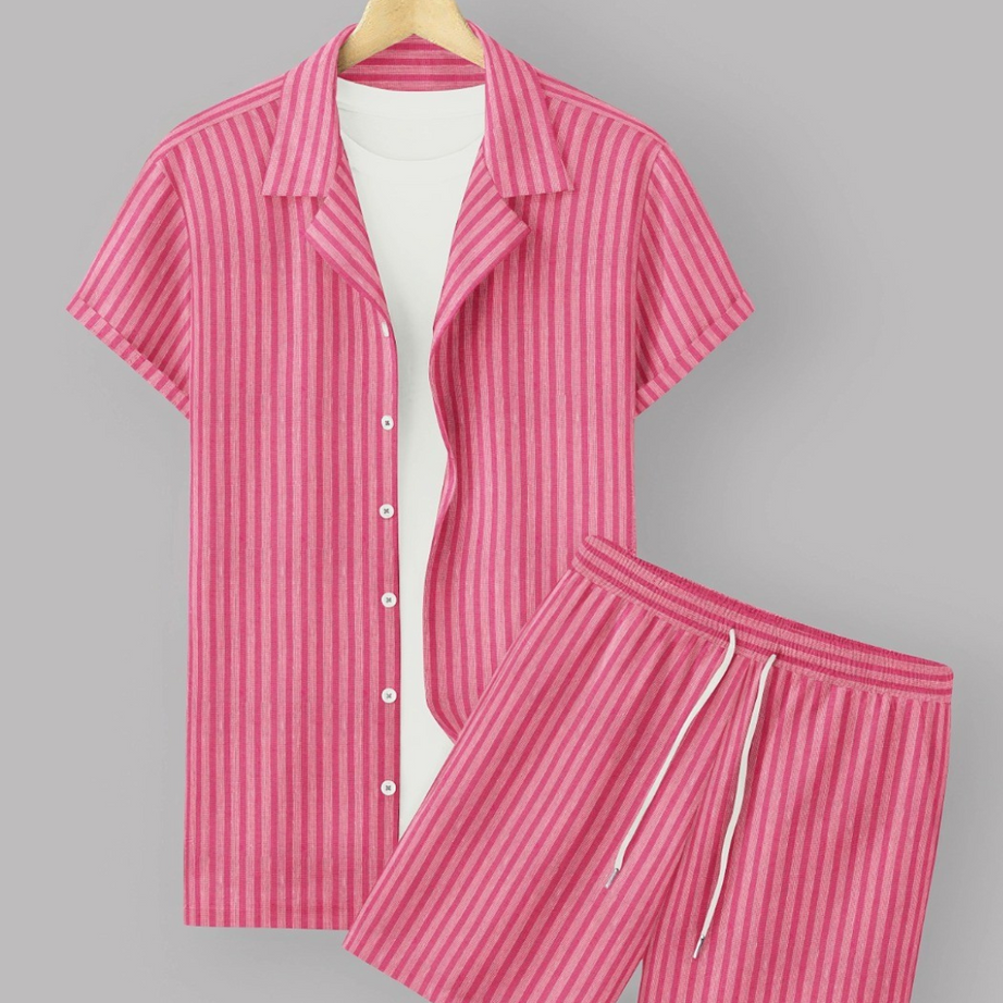 Pink Colour Men's Cotton Shirt And Shorts Set Short Sleeve - BUYZ.IN | Trendsetter Men's wear