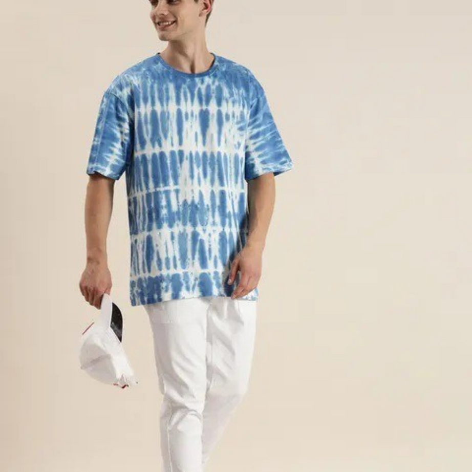 Sky And White  Tie And Die Oversize T-shirt For Men - BUYZ.IN | Trendsetter Men's wear