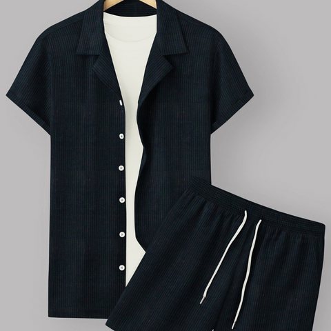 Black Colour Men's Cotton Shirt And Shorts Set Short Sleeve - BUYZ.IN | Trendsetter Men's wear
