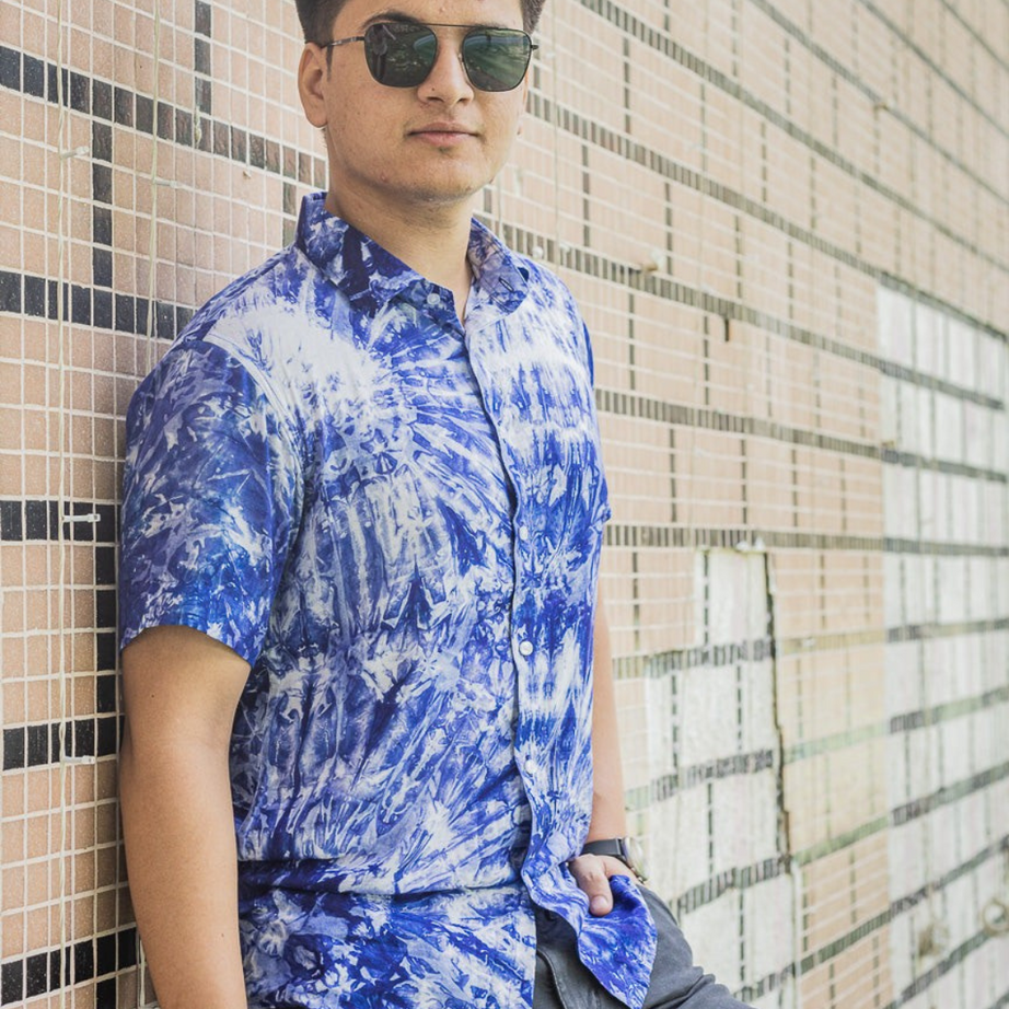Royal Blue And White Tie Dye Casual Printed Shirt For Men - BUYZ.IN | Trendsetter Men's wear