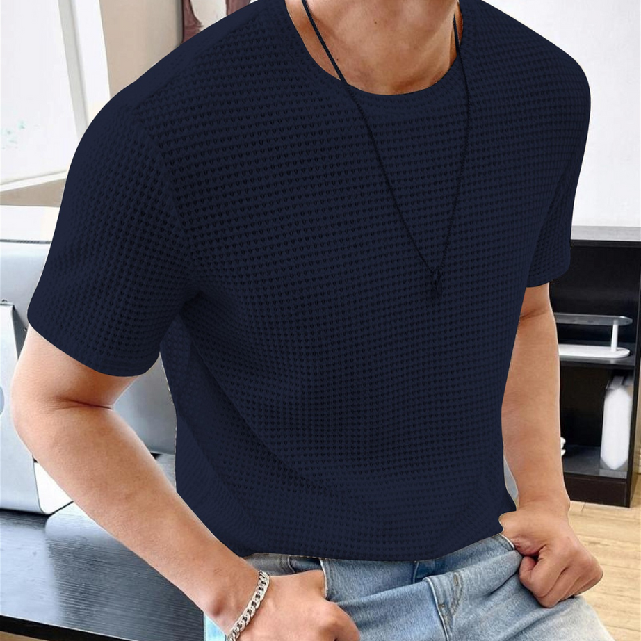 Waffle Navy Blue Hlaf sleeve Men T-Shirt - BUYZ.IN | Trendsetter Men's wear