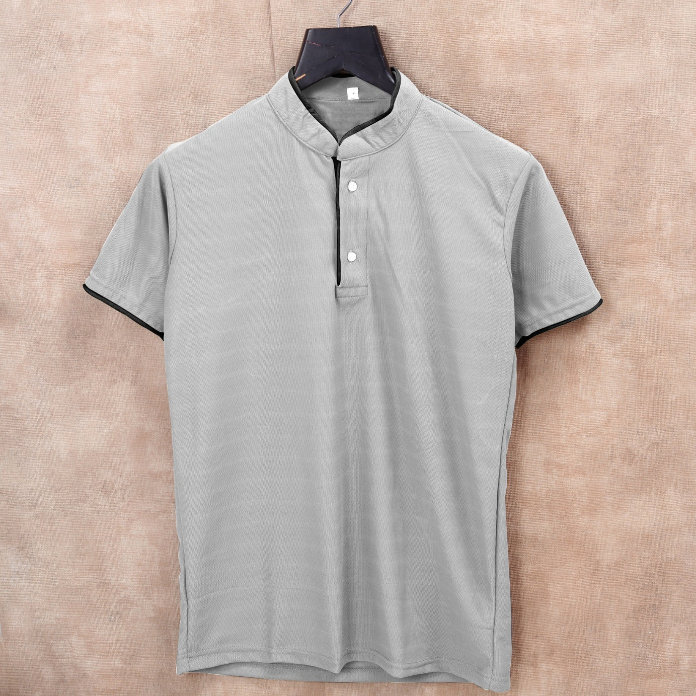 Grey Men's Solid Mandarin Collar Slim Fit Half Sleeve T-Shirt - BUYZ.IN | Trendsetter Men's wear