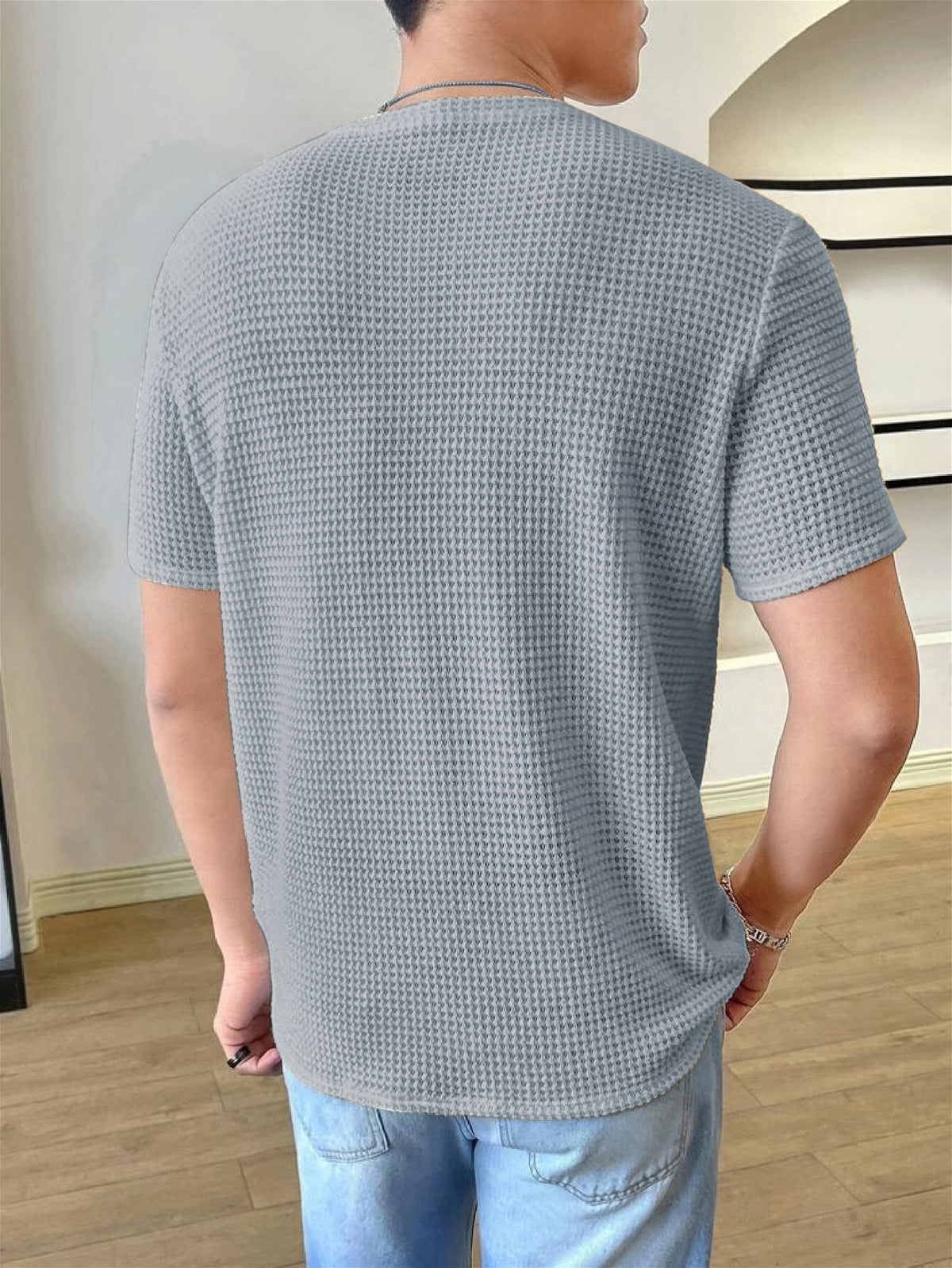 Men Solid Round Neck Waffle  Grey T-Shirt - BUYZ.IN | Trendsetter Men's wear