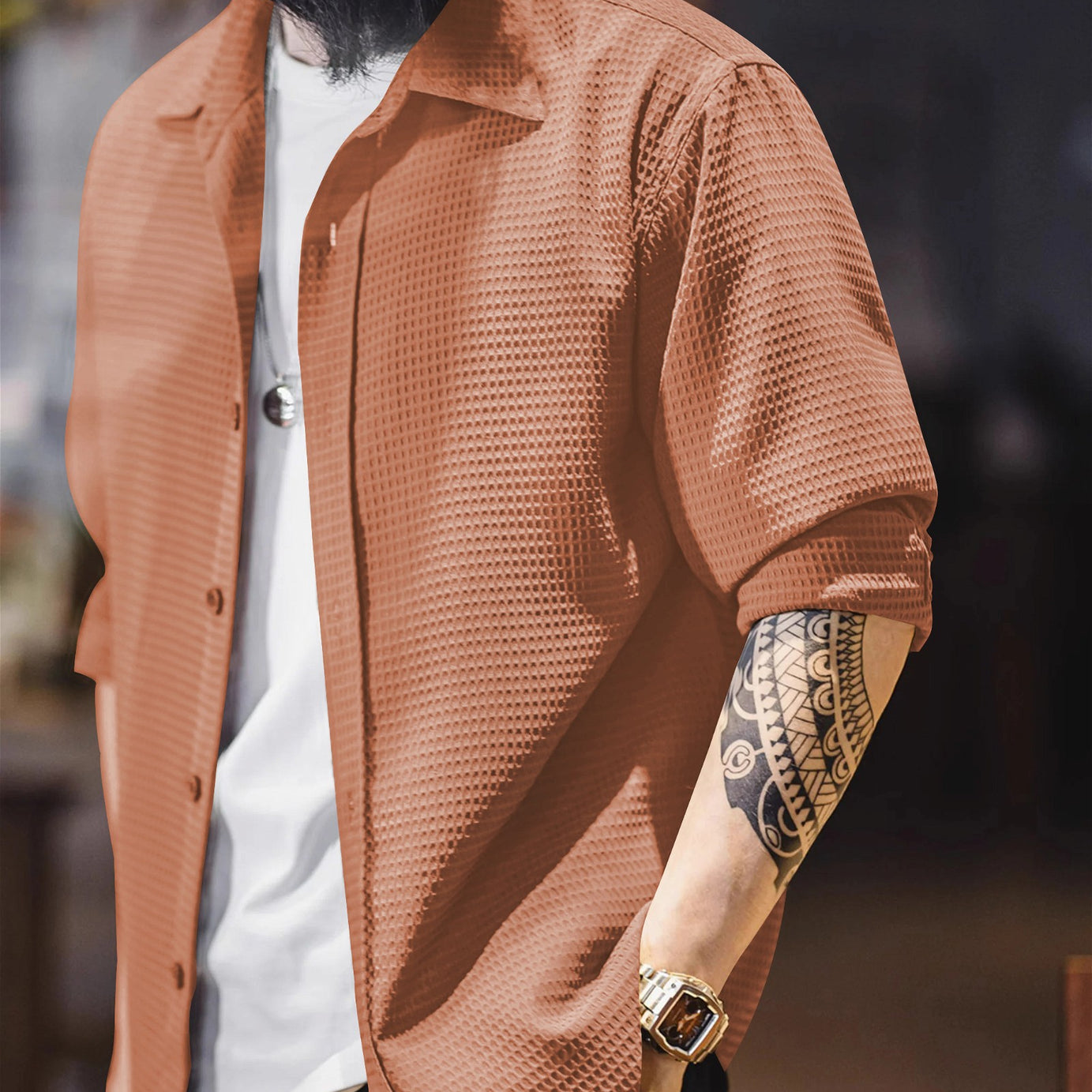 Orange  Long Sleeve Waffle Shirt - BUYZ.IN | Trendsetter Men's wear