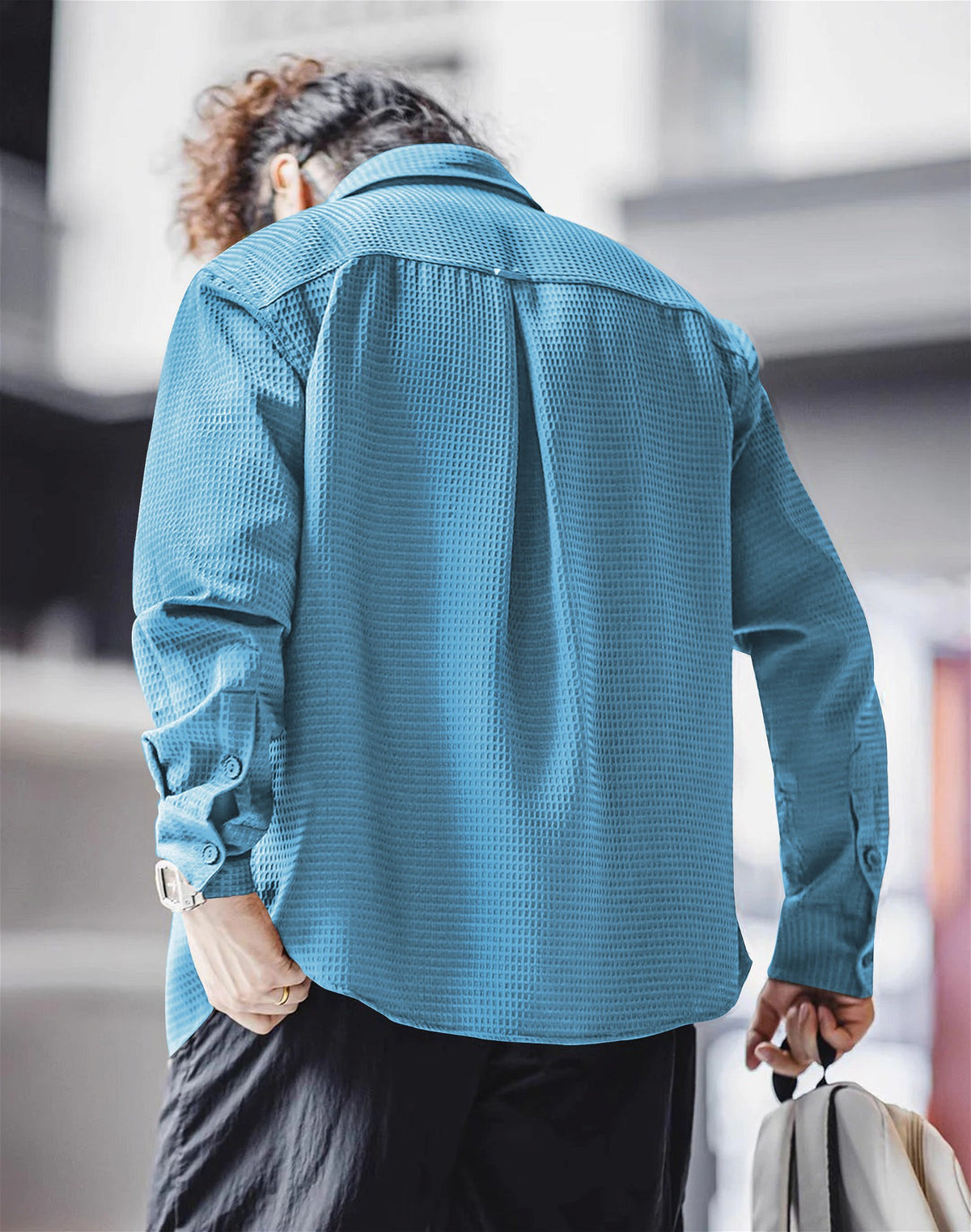 Sky Blue Long Sleeve Waffle Shirt - BUYZ.IN | Trendsetter Men's wear