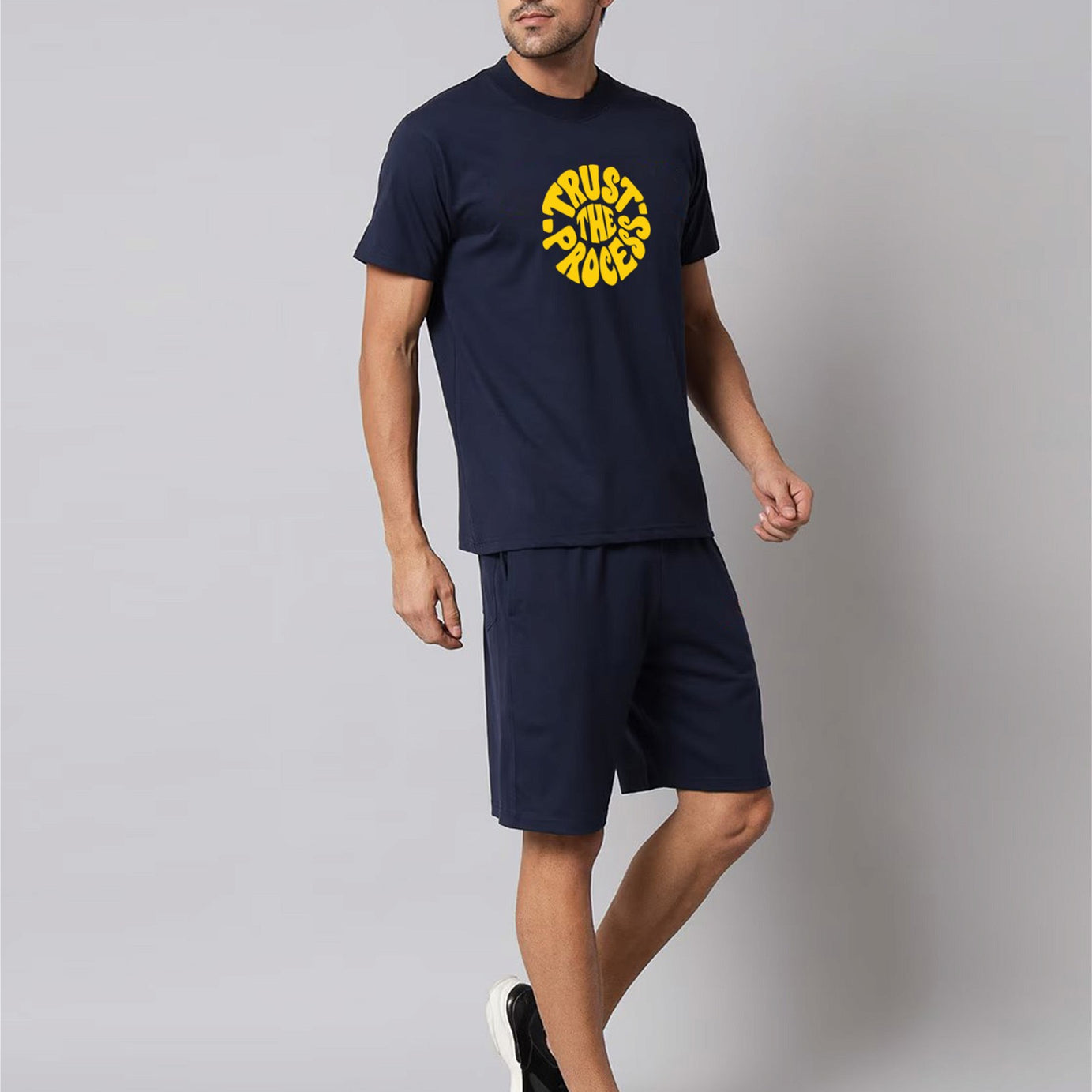 Navy Blue Plain T-Shirt Half Sleeve And Shorts With Pocket