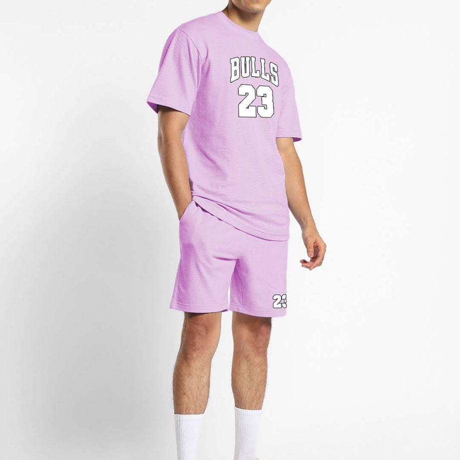 Pure Cotton Men T-shirt and Shorts Set in Purple Color