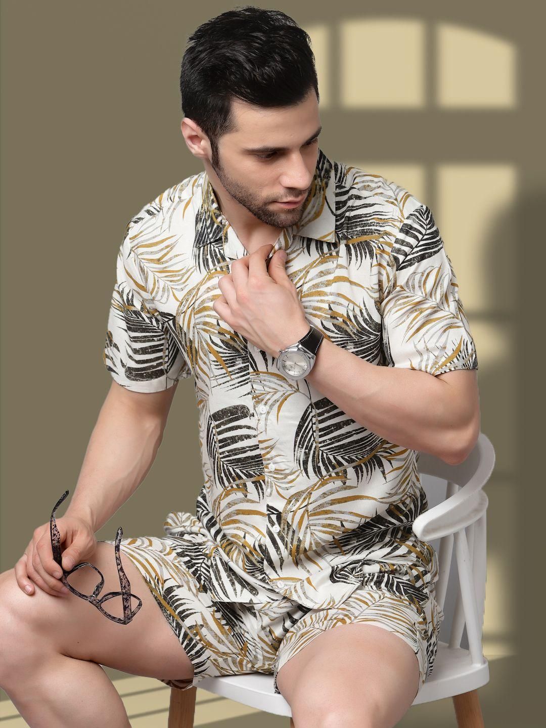 Rigo Men White Palm Leaves Print Co-ord Set - BUYZ.IN | Trendsetter Men's wear