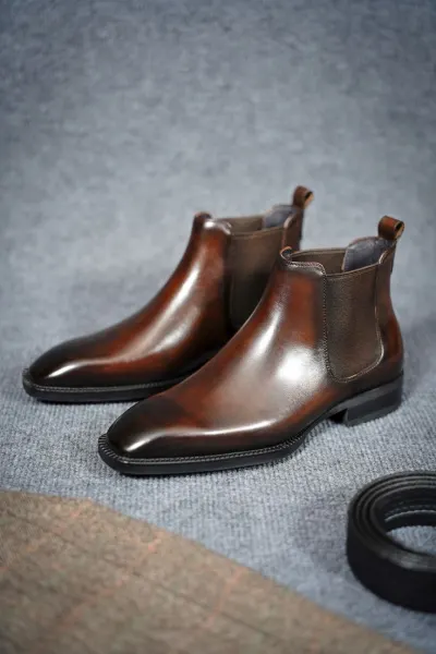 Premium Leather mens cuban heel chelsea boots