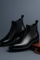 mens pointed black chelsea boots with stretchy elastic side