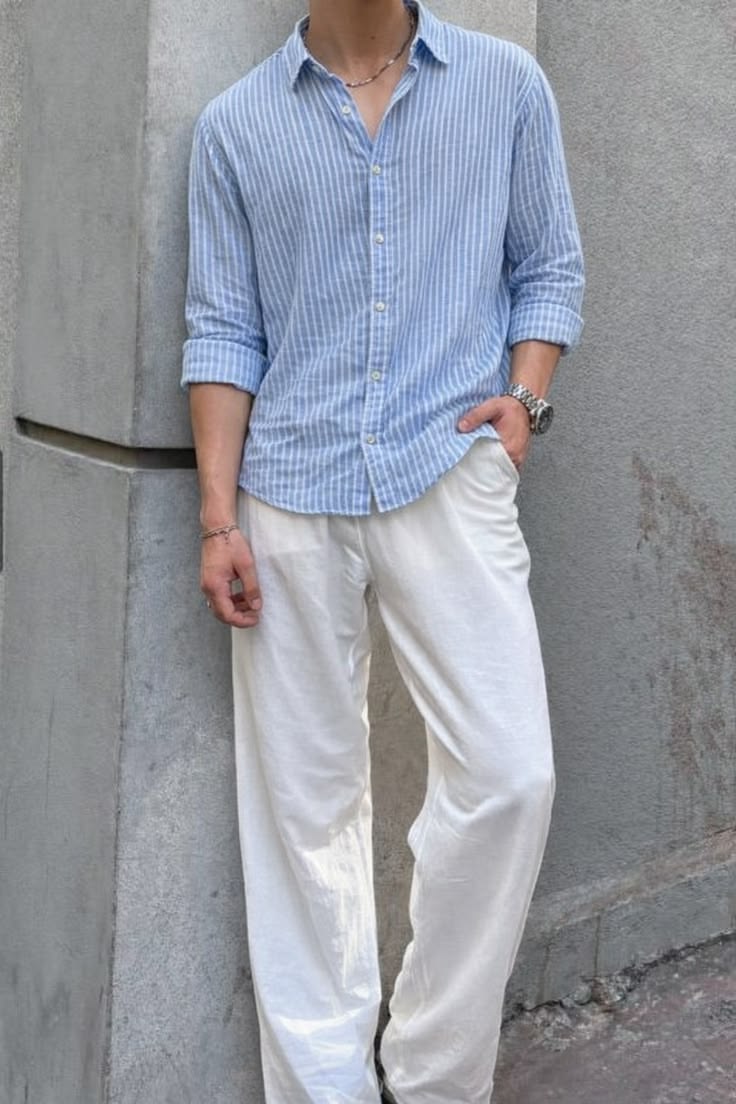 blue Cotton Breathable Solid Spread Collar Casual Shirt angle 2