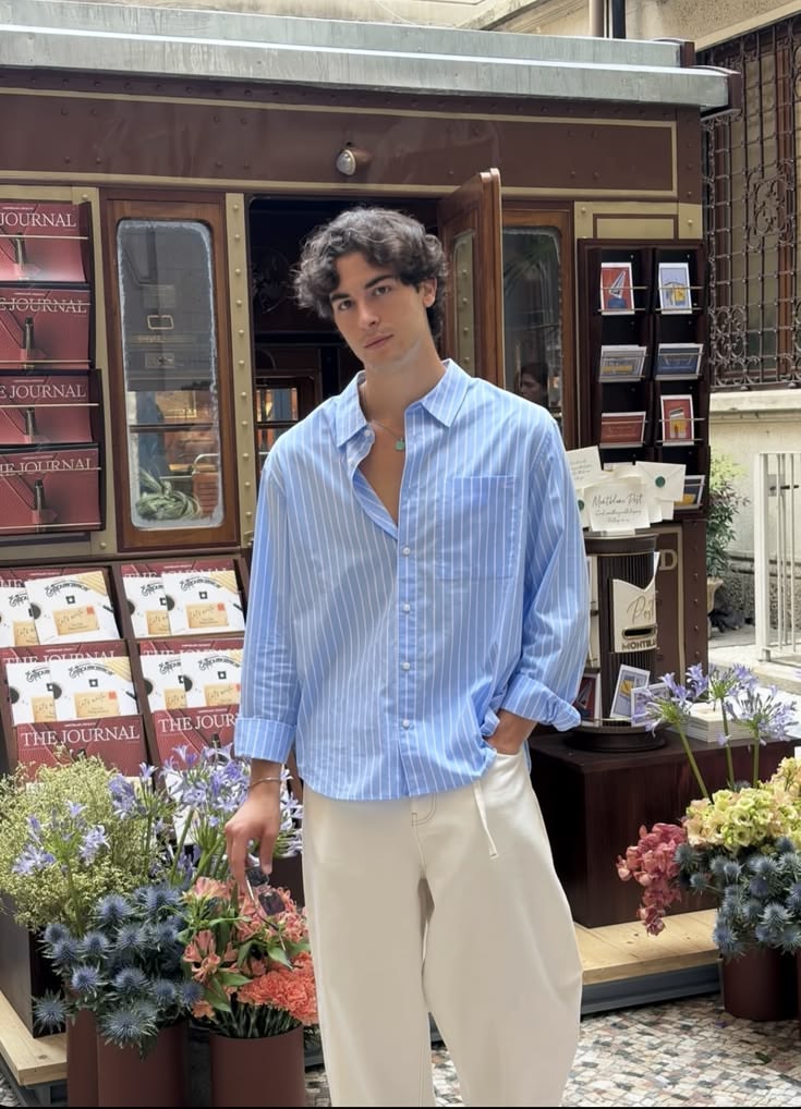 blue Cotton Breathable Solid Spread Collar Casual Shirt angle 1